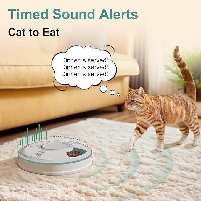 Automatic Cat Feeder, 6 Meal Timed Pet Dispenser Easily Programmable &Easy to Clean, Auto Feeder for Cats/Small Dogs (Green)