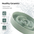 7.3inch Ceramic Slow Feeder Dog Bowl for Medium and Large Breed, Puzzle Dog Food Dish, Anti-Gulping, Pet Slow Feeder, Stop Bloat, Preventing Choking (Single Bowl-Light Green)
