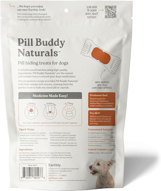 Presidio Pill Buddy Naturals - Chicken Recipe Pill Hiding Treats for Dogs - Make A Perfect Pill Concealing Pocket Or Pouch for Any Size Medication - 90 Servings