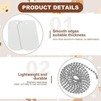 100 Pcs Personalized Dog Tags Set Including 50 Pcs Aluminum Blank Dog Tags for Engraving 50 Ball Steel Chain Rectangle Metal Blank Stamping Label for DIY Craft(Silver)
