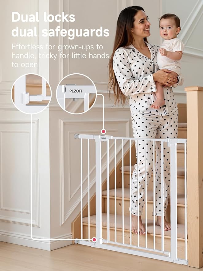 36" Extra Tall Baby Gate for Stairs, 29.5-40.5" Wide Dog Gate for Doorways, Walk Thru Auto Close Metal Pet Gate for The House, Stairs and Doorways, Child Gate Pressure Mounted Dog Gate Indoor