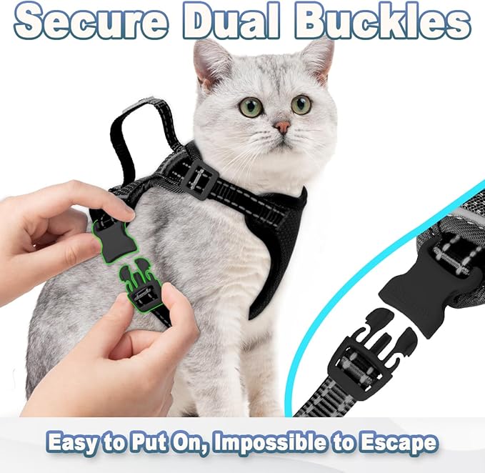 Cat Harness and Leash Set Escape Proof for Kitten Walking, Soft Adjustable Top Handle Vest Harnesses for Cats, Easy Control Breathable Reflective Small Medium Large, Black, S
