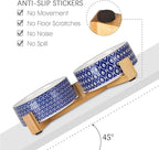 Selamica Ceramic 30 OZ Dog Bowls, Dog Food and Water Bowls with Wooden Stand, Anti-Slip Dog Dishes Set for Cats Small & Medium Sized Dogs, Weighted Pet Bowls Set of 2, Vintage Blue A