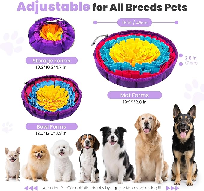 PETCARE Snuffle Mat for Dogs Adjustable Slow Feeder Bowl Interactive Enrichment Puzzle Toys for Small Medium Large Breed Dogs Cats Puppy Sniff Foraging Mats Mental Stimulation Treat Game, 19*19 inch