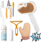 Pet Steam Brush for Dog & Cat – 3-in-1 Spray Hair Removal Comb for Shedding & Grooming Shedding Glove, Flea Comb, Couch Carpet Hair Removal Tool, Nail Toenail Clippers Nail File Shampoo-8PCS