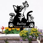 Custom Flower Cat Memorial Grave Marker Stake, Personalized Pet Grave Marker Metal Engraved Sign Butterfly Cat Memorial Garden Stake, Customized Name Cat Remembrance Stake Cat Memorial Gift