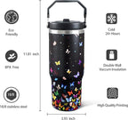 30oz Colorful Butterfly Tumbler with Handle and Straw, Stainless Steel Vacuum Insulated Coffee Tumbler, Travel Mug Water Bottle, Butterfly Stuff Decor, Butterfly Gifts for Women
