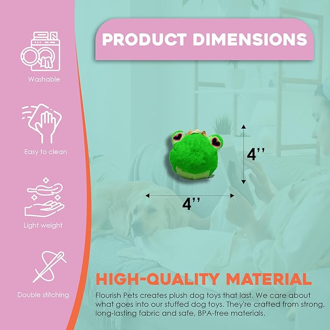 Flourish Pets 2 in 1 Multi-Layer Chew Toy for Active Dogs | Non-Toxic BPA Free Double Stitched Soft Fabric Exterior Dog Toys | Long-Lasting Dog Plush Toys – Love Frog 3.5"