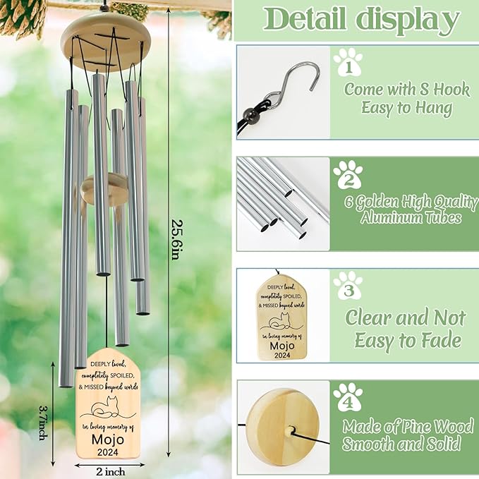 Cat Memorial Gifts for Loss of Cat, PEMIRSAYO Pet Memorial Wind Chime, Pet Memorial Gifts for Cats, Loss of Cat Sympathy Gift, Cat Remembrance Gift, Pet Loss Gifts