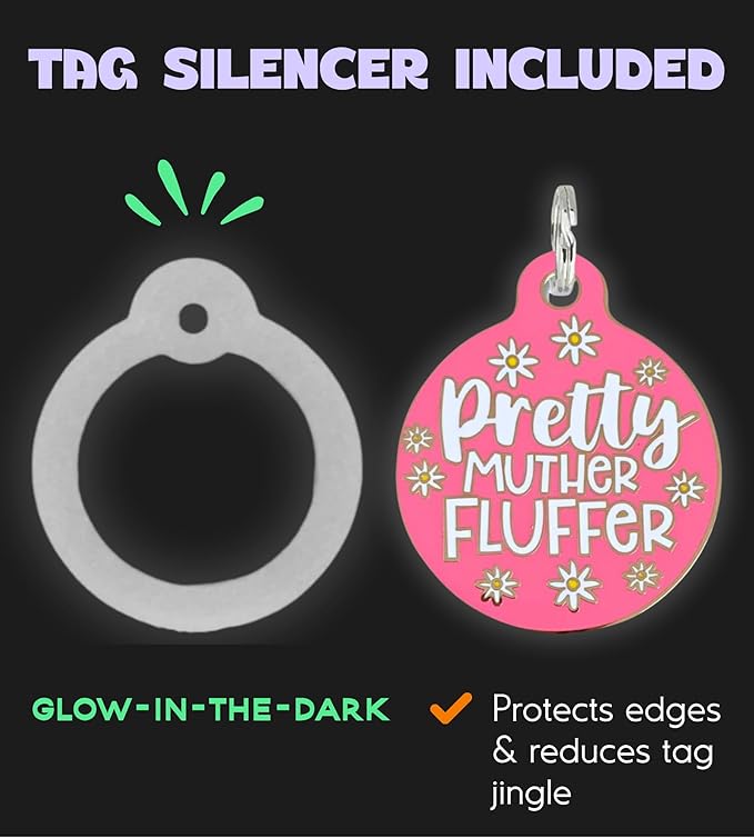 Personalized QR Code Dog Tags - Choose from 25+ Tag Designs - QR Code Links to Your Profile - Unique, Cute, Funny, Sassy Pet ID Tag (Pretty Muther Fluffer, Large (1.25 inch))