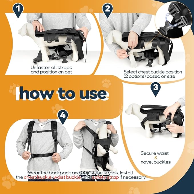 Dog Front Carrier Backpack, Legs Out Secure-Fit Pet Chest Carrier for Small Dogs (6-17 lbs), Adjustable Pet Carriers with Safety Belt, Hands Free Dog Backpack Carriers for Hiking Cycling (S, Black)