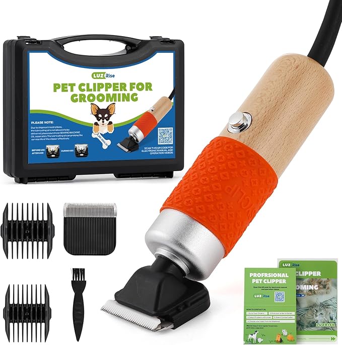 200W Pet Grooming Clippers for Thick Heavy Coats, 2000-6000rpm Stepless Speed Control & 10ft Power Cord, Low Noise< 50db, Dog Trimmer Kit with Extra Detachable Blade & 2 Limit Combs of 4 Sizes