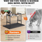 Raised Metal Dog Bowls - Large Breed, 3 Heights, Sturdy Stand for Extra Large Dogs, Black with Mat