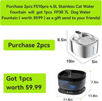 Cat Water Fountain Stainless Steel,152oz/4.5L Wireless Pet Fountain,Automatic Water Bowl for Cats Dogs with Motion Sensor,Quiet Filtered Pet Water Fountain w 5 Filters(Filters for 4 Months)