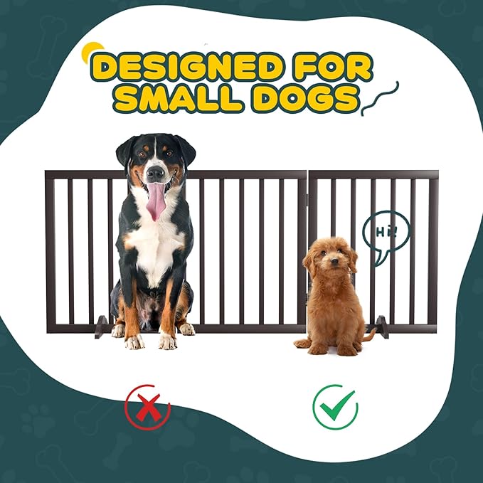 Semiocthome Free Standing Pet Gates for Dog Indoor, 3-Panel Puppy Gates for The House with 2PCS Support Feet, 24“(H) Folding Dog Gate for Stairs Expands Up to 55" (W) No Installation Resquired- Brown