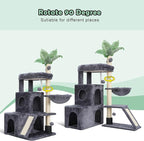 Cat Tree for Indoor Cats Large Adult, Heavy Duty Cat Tower for Big Cats, Cat Tree House with Self Groomer Brush, Big Padded Top Perch, Scratching Post, Hammock, Smoky Gray GCT012G