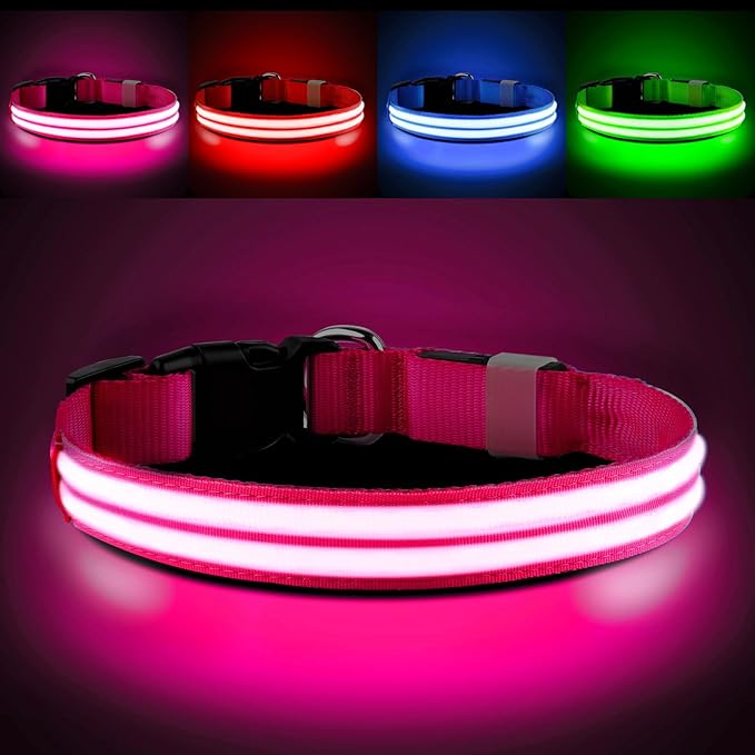 Pceotllar Lighted Dog Collar - Rechargeable, Water-Resistant LED Flashing, Glow in the Dark for Large, Small, Medium Dogs