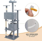 MoNiBloom Cat Tree, 77 Inch Cat Tree Tower with 2 Condo, Tall Cat Tower with Scratching Post, Cat Climbing Tower, Cat Tree for Indoor Cats, Light Grey