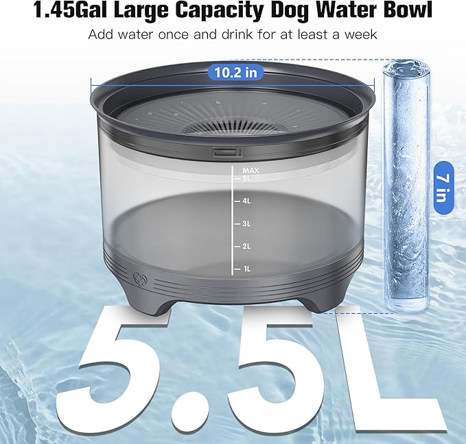 UPSKY 5.5L Dog Water Bowl,186oz Large Capacity, No Spill Anti-Slip Slow Drinking Pet Feeder for Messy Drinkers