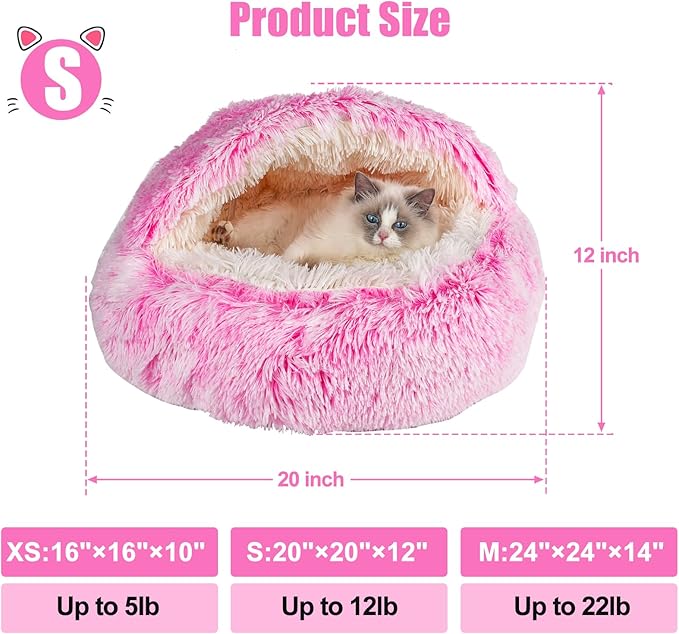 Cat Beds & Dog Bed with Cover Cave, Dog Beds for Small Dogs, Round Soft Plush Donut Calming Pet Bed for Indoor Cats or Small Dog, Washable Puppy Bed with Non-Slip Bottom-20inch