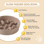 Ceramic 6.1inch Dog Bowl Slow Feeder, Slow Pet Food Dish for Small Dog and Cat, Stop Bloat, Preventing Choking(Single Bowl, Brown Coffee)