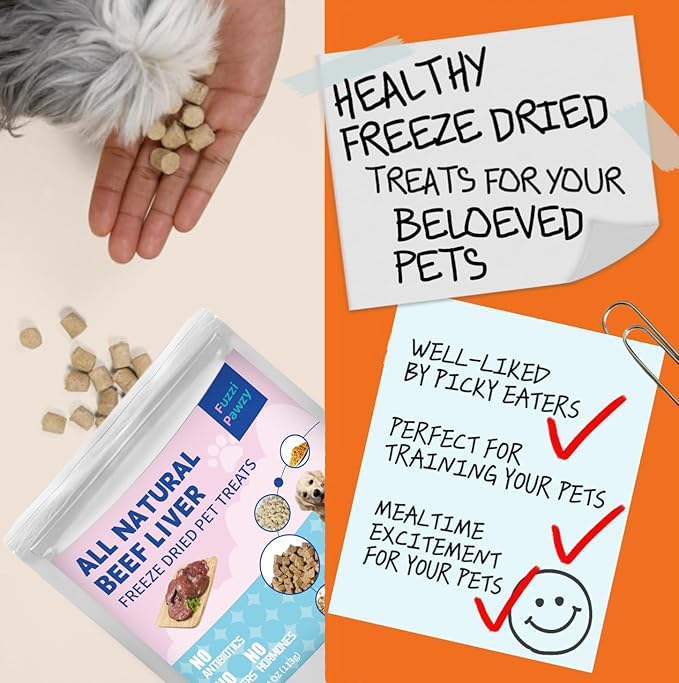 Freeze Dried Beef Liver Healthy Training Treats Toppers for Pets, Single Fresh Raw Ingredient, Organic, Pure Balance, Natural, Grain Gluten Filler Free, Snacks, Dogs Cats (4oz)