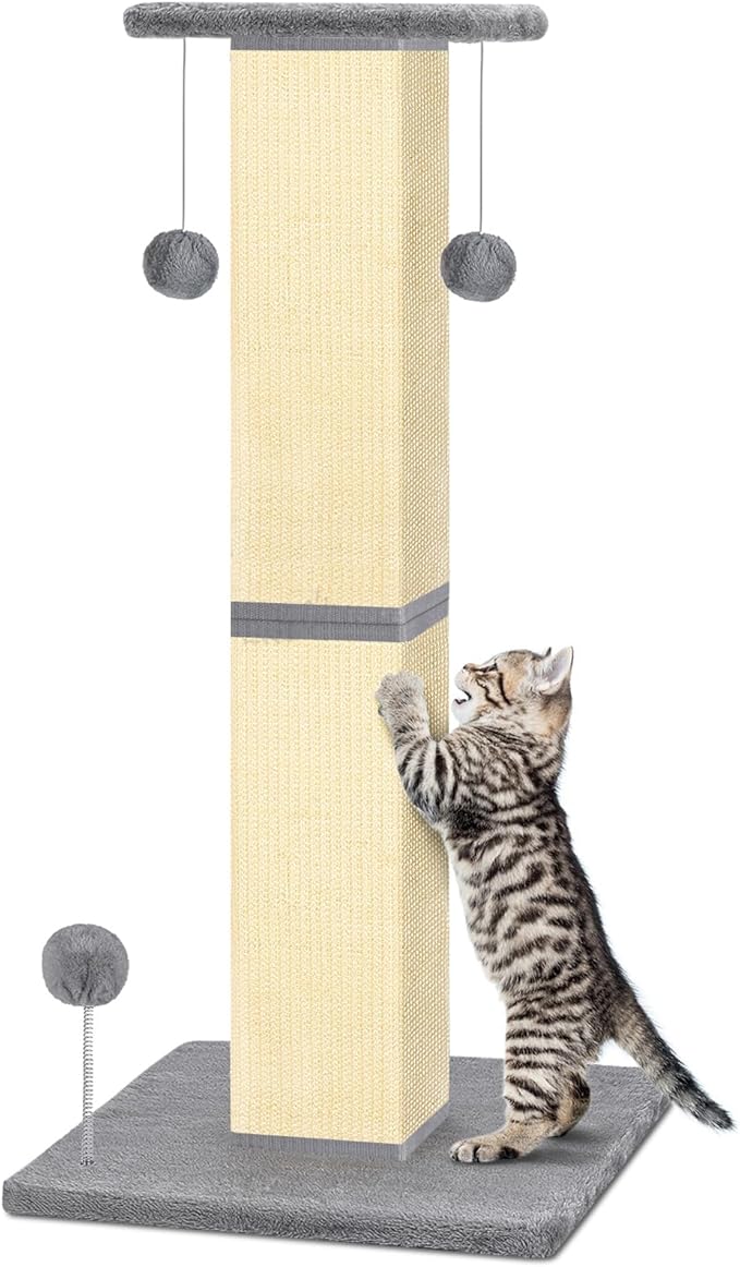 Cat Scratching Post 33'' Cat Scratching Posts for Indoor Cats Adults, Nature Sisal Tall Cat Scratch Post, Sisal Cat Scratcher Improve Cat's Scratching Habits and Protect Your Furniture, Grey