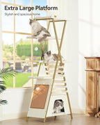 FourFurPets 72.4" Cat Tree, Modern Cat Tower for Indoor Cats, Multi-Level Cat Condo with Caves, Tall Cat Tree with Cat Scratching Board, Wooden Cat Tower with Large Perch, Removable Pads, White