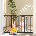 29.5-53.1" Extra Wide Baby Gate for Stairs No Drilling, 30" Tall Auto Close Press Mounted Baby Gate for Doorways, Adjustable Width Walk Through Dog Gates for Doorways, Black