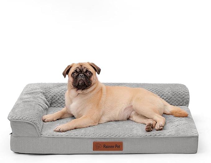 Orthopedic Dog Bed Medium Size Dog, 3 Inch Memory Foam Pet Bed for Small and Medium Dogs, Washable Removable Cover, Nonskid Bottom, Waterproof, 35x23 Inches, M Light Grey