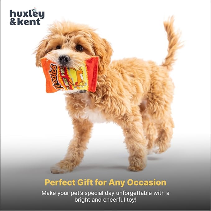 Huxley & Kent Funny Dog Toy w/Squeaker – Power Plush Squeaky Dog Toys for Small Dogs – Durable Small Stuffed Animal for Indoor Play & Fetch - Tiny Tuff Treatos Snacks