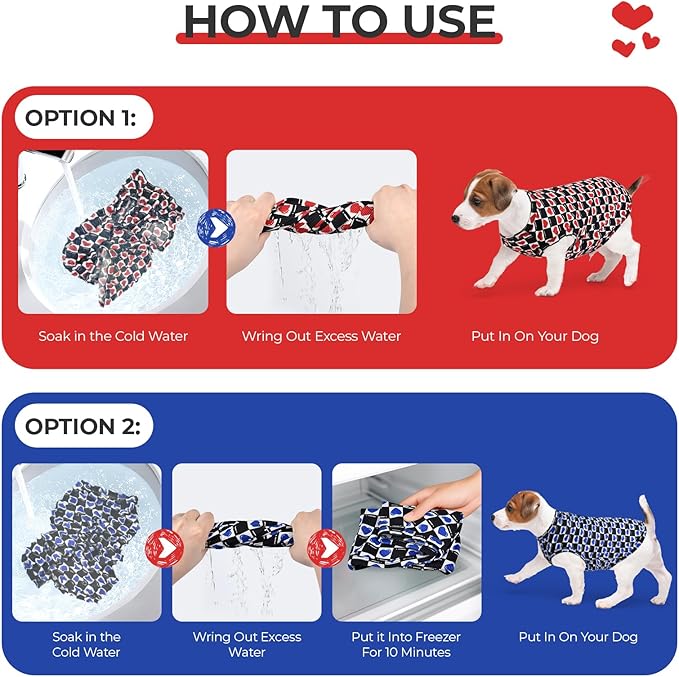 Dog Cooling Vest, Quick Dry Dog Summer Clothes Pet Vest Puppy Shirts, Sleeveless Dogs Cooling T-Shirts for Small Medium Large (Red Heart+Blue Heart, M)