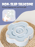 Ceramic Slow Feeder Dog Bowl, Anti-Choking Slow Food Bowls, 8" 11.3oz Slow Feeder for Medium, Large Breeds, Plum Puzzle Design, Non-Slip Silicone, Dishwasher and Microwave Safe, Blue