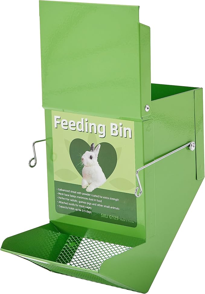 Metal Small Animal Feeder with Lid, Heavy Duty, Large Capacity Food Dispenser, Great for Rabbits, Guinea Pigs, Chinchillas and Other Small Animals. (4.6 inch, Green)