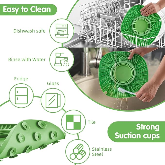 Lick Mat for Small Dogs and Cats with Suction Cups, Silicone Slow Feeder Lick Pad with Collapsible Bowl for Anxiety Relief, Pet Puzzle Treat Mat for Bathing Grooming Trimming (Green)