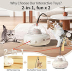Laser Cat Toys for Indoor Cats, 2 in1 Interactive Cat Toys Laser and Feather Cat Wand Rechargeable Automatic Cat Laser Toy, for Bored Indoor Adult Cats/Kittens