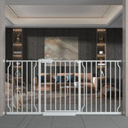 TSAYAWA Extra Wide Walk Through Baby Gate with Door, 62-67 Inch Wide Presure Mounted No Drill Metal Auto Close Child Gate for Stair Doorway - Indoor Outdoor Safty Gate for Toddler Dog Doggie, White