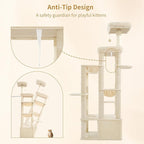 Heybly Heavy Duty Cat Tree, 71-Inch Tall Tower for Large Maine Coon with Extra-Large Baseboard, Cat Condo Furniture with Multi-Level Platforms, 2 Hammocks and 12 Scratching Posts, Beige HCT037M