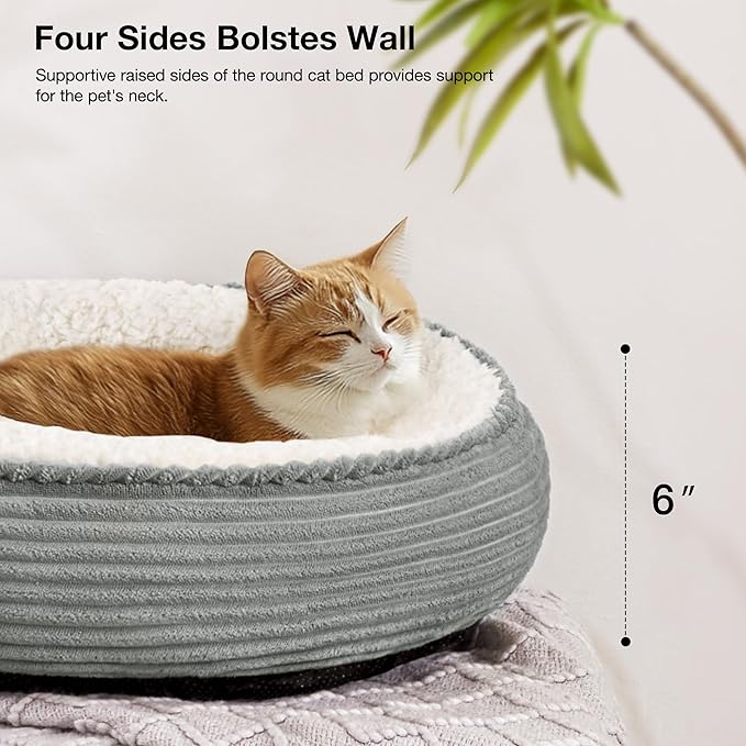 Love's cabin Round Donut Cat and Dog Cushion Bed, 20in Pet Bed for Cats or Small Dogs, Anti-Slip & Water-Resistant Bottom, Super Soft Durable Fabric Pet beds, Washable Luxury Cat Dog Bed Stripe Grey