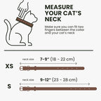 BRONZEDOG Leather Cat Collar with Removable Bells Non Breakaway Kitten QR Tag for Girl Boy (7" - 9" for Cats, Dark Brown & Gold)