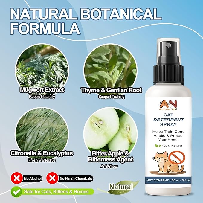 Cat Deterrent Spray – 5 fl.oz / 150ml Indoor & Outdoor Anti-Scratch Training Aid for Cats and Kittens – Non-Toxic Formula with Botanical Extracts – Furniture Protection Spray