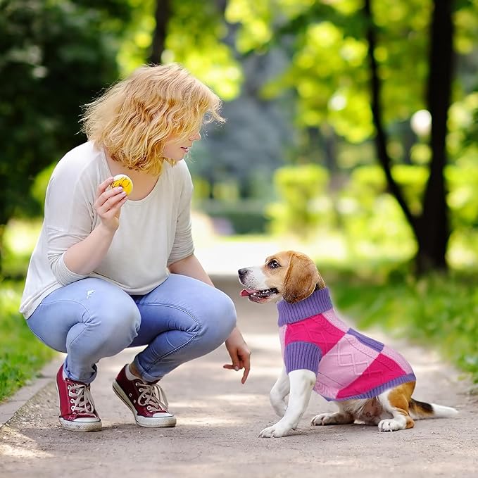 Turtleneck Pet Sweaters for Dogs Boys or Girls,Color Inlay and Moving Needle Pattern Dog Sweater,Pet Clothes,Dog Sweaters,Suitable for Various Breeds Dogs or Sizes(Purple Group,3XL)