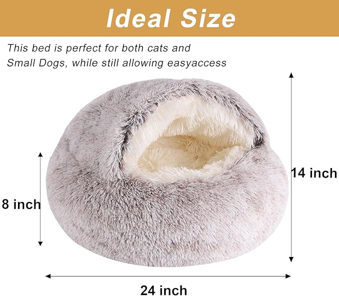 Dog Beds for Small Dogs, Cat Bed Cave, Washable Cute Cat Bed, Cozy Nook Pet Bed for Dogs or Cats, Anti-Slip Puppy Bed Fits up to 22 lbs Pets(Coffee, 24" x 24")