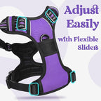 rabbitgoo Dog Harness Medium Sized, No Pull Pet Harness with 3 Buckles, Adjustable Soft Padded Vest with Control Handle, Walking Reflective Pet Vest for Medium Dogs, Purple, M
