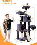66in Multi-Level Large Cat Tree Tower for Indoor Cat/Kitties, Mordern Cat Tower with Sisal Scratching Posts, Condos and Hammock, Perches, Ramp for Climbing Heavy Duty
