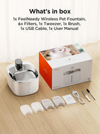 Cordless Cat Water Fountain Battery Operated, FEELNEEDY 4L/135 fl oz Pet Water Fountain for Cats and Dog with Motion Sensor, Ultra Quiet Cat Drinking Fountain with 6 Filters (YPD-C004P), White
