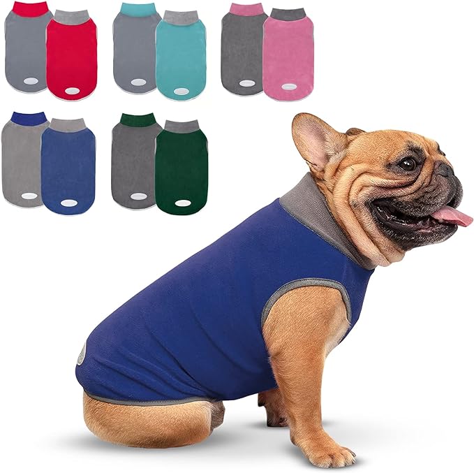 cyeollo 2 Pack Dog Sweater Soft Stretchy Fleece Vest with Reflective Stripe Pullover Sweatshirt Dog Jacket Lightweight Pet Clothes in Cold Weather Sweaters for Small Dogs Cats Grey & Blue