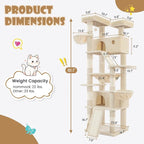 SHA CERLIN 81in Multi-Level Tall Cat Tree Tower for Indoor Kitties/Larger Cat Condo Furniture with Hammock/Cozy Pussycat Perches/Sisal Scratching Posts/Pet House/Wide Base/Beige