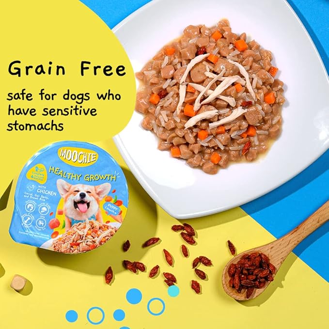 MOOCHIE Healthy Growth Wet Puppy Food - Soft Dog Food - Made with Real Chicken, Beef, Vegetables and Rice - No Added Preservatives or Artifical Flavors - 12 x 3 oz Cup