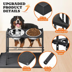 Raised Metal Dog Bowls - Large Breed, 3 Heights, Sturdy Stand for Extra Large Dogs, Black with Mat